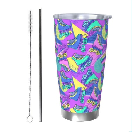

Goofa Disco Roller Skates for 20 oz Skinny Tumbler Stainless Steel Coffee Mug Slim Vacuum Insulated Travel Cup Car Cup-Straw Two-piece Set