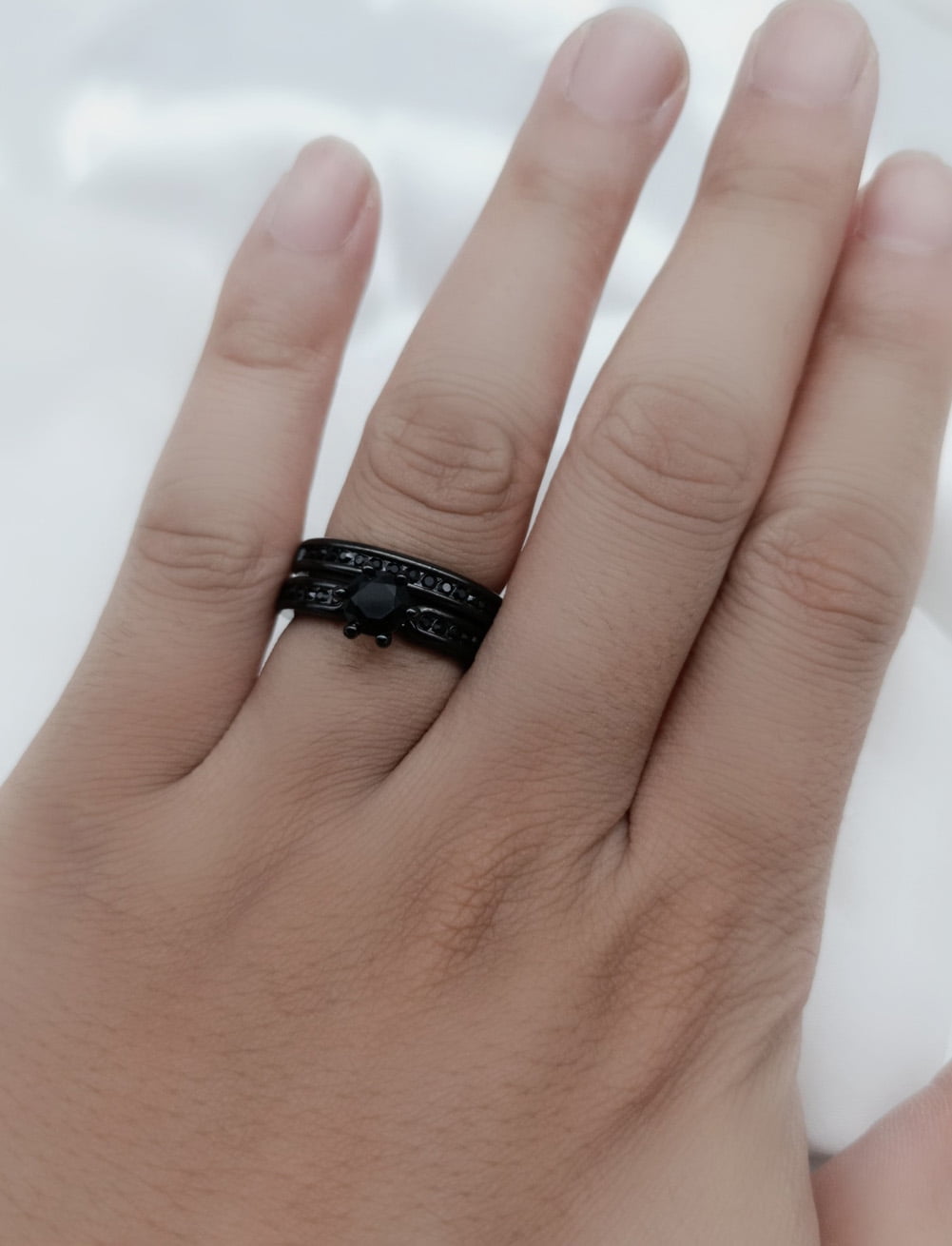 2 Matching Rings Couple Ring Black Gold Plated 1CT CZ Women Wedding Ring Sets Men Ring