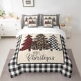 thumbnail image 3 of Homewish Leopard Print Xmas Tree 7 Pieces Bedding Comforter Set,Merry Christmas Full Bedding Set,White Black Plaid Fitted Sheet Flat Sheet For Girls Kids,Super Cozy Room Decor, 3 of 9