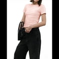 thumbnail image 2 of Camisetas de Algodón para Mujer, Cuello Redondo, Corta, Básicas, Informales, de Verano, Color Rojo Sandía, Talla L, 2 of 9