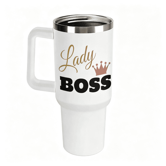 40 oz Lady Boss Crown Tumbler with Handle and Straw, Insulated Stainless Steel Travel Cup for Women Gifts