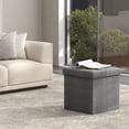 thumbnail image 2 of LEDREM 11.8 Inch Folding Storage Ottoman Cube, Footrest Stool with Tufted Linen-Look Cover for Living Room and Bedroom, Dark Gray, 2 of 5