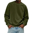 thumbnail image 2 of Domuza Suede Crewneck Sweatshirt for Men Vintage Distressed Washed Long Sleeve Sweatshirt Fall Winter Warm Oversized Casual Solid Pullover Army Green L, 2 of 7