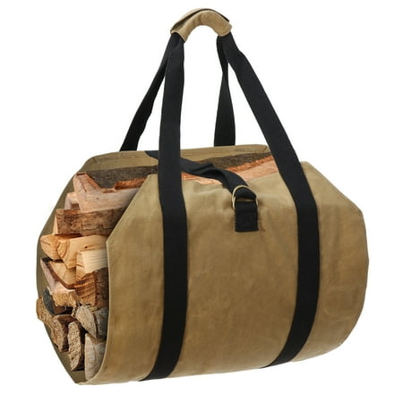 ZENY Firewood Log Tote Waterproof Wax Canvas Fireplace Carrier Bag Yellow Brown