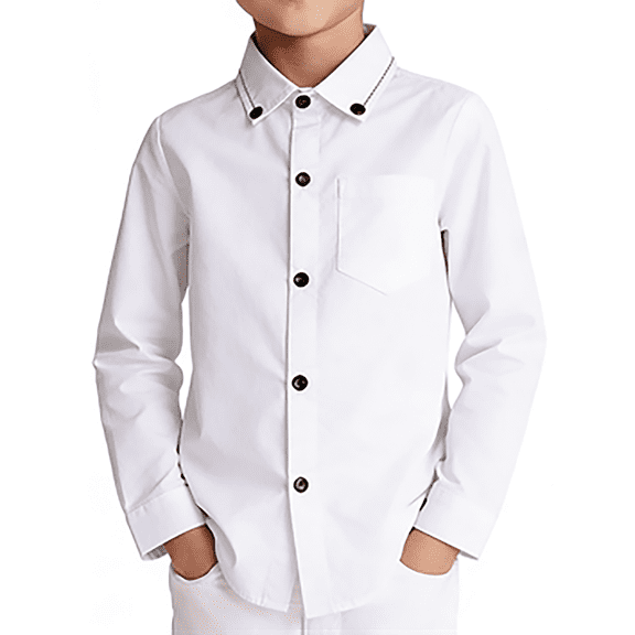 Kiijoy Boys Button Down Long Sleeve Shirt Casual Classic White Shirt with Pocket