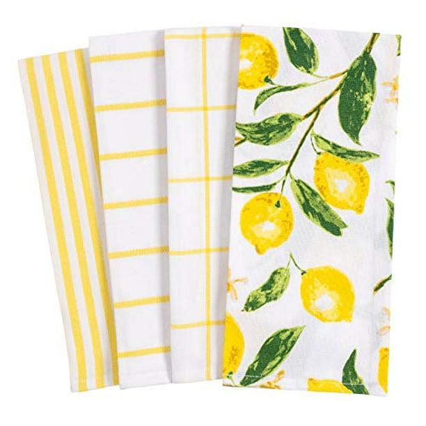 Lemons All Over Kitchen Dish Towel Set of 4, Cotton, 18 x 28-inch