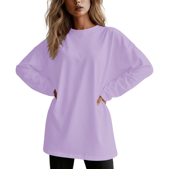 VNKIDY Women's Solid Color Long Sleeve T Shirt Oversized Crewneck Loose Fit Blouse For Casual Daily Outdoor Wear Soft Tops