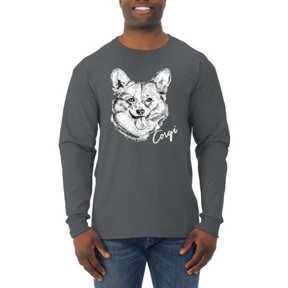 Cute Corgi Dog Lover Pet Owner Animal Lover Mens Long Sleeve Shirt, Charcoal, 3XL
