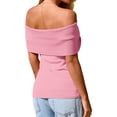 thumbnail image 4 of Short Sleeved Women's Off The Shoulder Sweaters Casual Knit Y2K Going Out Tops Blouses, 4 of 5