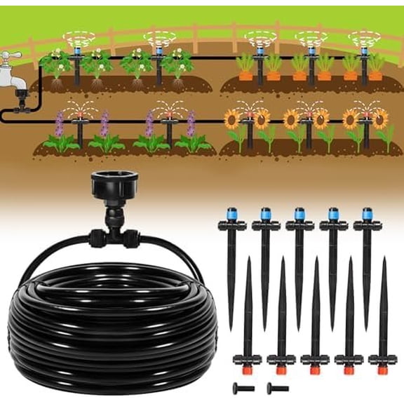 55FT Quick-Connect Drip Irrigation Kit, Garden Watering System DIY Automatic Irrigation Equipment Set for Lawn Raised Bed Greenhouse Watering with 1/4'' Tubing, Drip Emitters, Connectors
