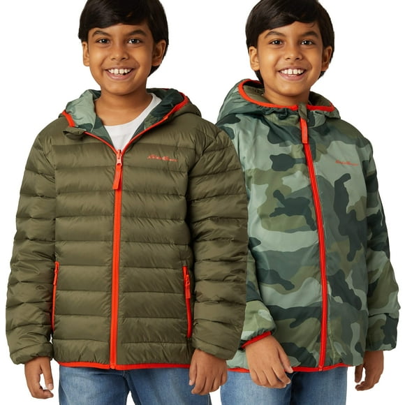 Eddie Bauer Boys Reversible Jacket - Down, Waterproof, Hooded | Olive, X-Small