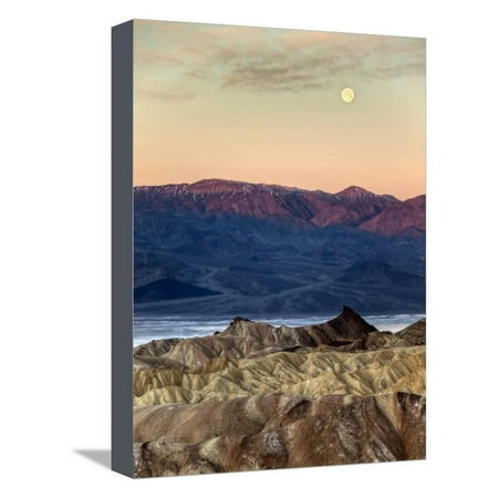 Sunrise Death Valley National Park USA, California, Death Valley National Park. Moonset at Sunrise from Zabriskie Point Stretched Canvas Print Wall Art By Ann Collins ()