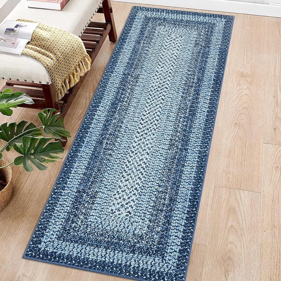 2x6 Runner Rug Non Slip Washable Hallway Kitchen Runner Boho Vintage Blue