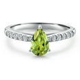 thumbnail image 3 of Gem Stone King 10K White Gold Green Peridot and Lab Grown Diamond Engagement Ring for Women | 1.12 Cttw | Pear Shape 8X5MM | Gemstone August Birthstone | Size 9, 3 of 6