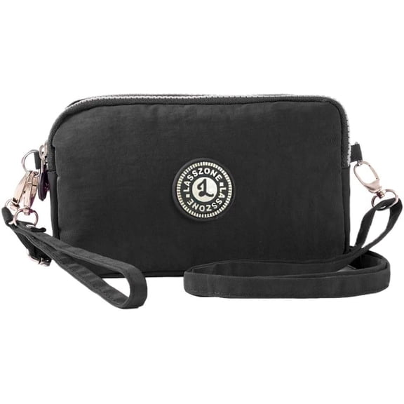 KXF Cell Phone Purse 3 Layers Zipper Handbag Nylon Crossbody Shoulder Bags Phone Pouch Case Wrist Bag (Black)