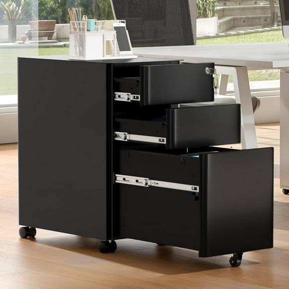 Dextrus 3-Drawer Lockable File Cabinet for A4/Letter/Legal Size Folder, Home Office, Assembled Except Casters (Black)