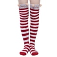 thumbnail image 2 of Littleforbig Cute Animal Coral Fleece Thigh High Long Striped Socks 2 Pairs (Red-black), 2 of 4