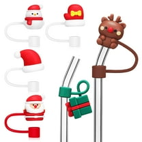 UEETEK 6Pcs Reusable Silicone Straw Caps Christmas Decorations Straw Tips Protector