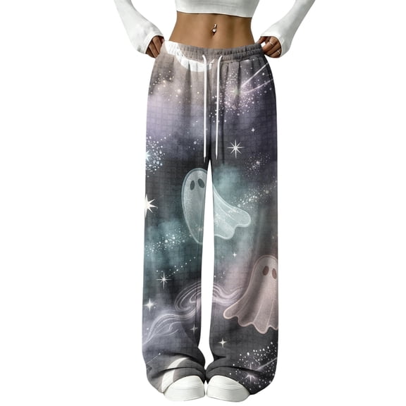 Trgacdwlo Halloween Pajama Pants Fuzzy Elastic Waist Fleece Sleeping Pants Women Ghost Graphic Spooky Winter Warm Pajama Bottoms Women