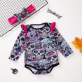 thumbnail image 4 of XIYON Baby Girls Halloween Skeleton Printed Long Sleeve Bodysuit With Headband Fly Sleeve Romper Outfit For Toddler Daily Wear Party Lovely, 4 of 9