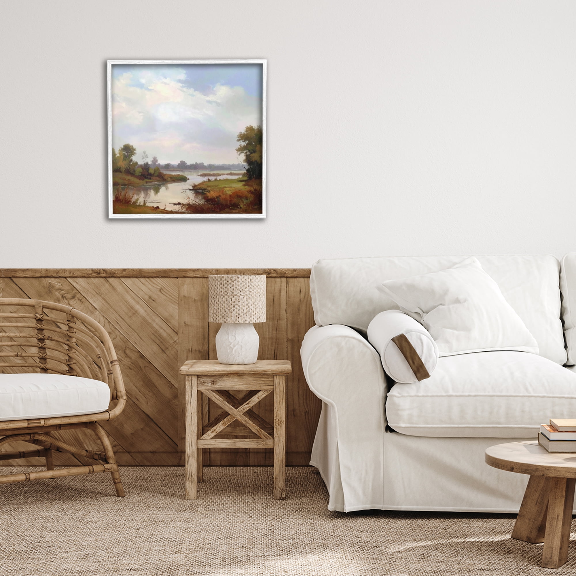 Stupell Industries Riverside Grove Landscape White Framed Giclee Art, design by Alonza Saunders