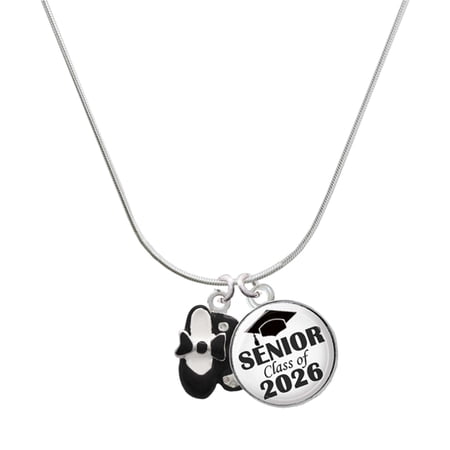 Delight Jewelry Silver-tone Black Enamel Tap Shoes – Silvertone Senior Class of 2026 Dome Necklace 18