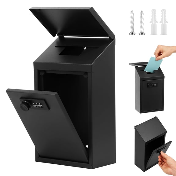 Key Drop Box for Outside Metal Donation Box Collection Box with Combination Lock Safe Suggestion Box Wall Mounted Mailbox with Top Slo Steel Cash Drop Box for Home Office and Business