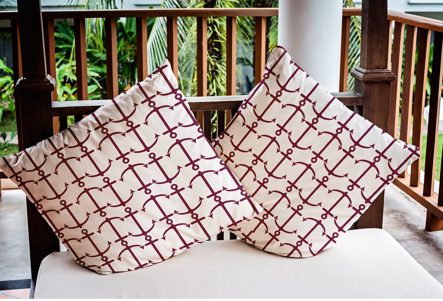 16" x 16" Simply Daisy Anchor Pattern Indoor/Outdoor Pillow, Maroon Red Qty 1