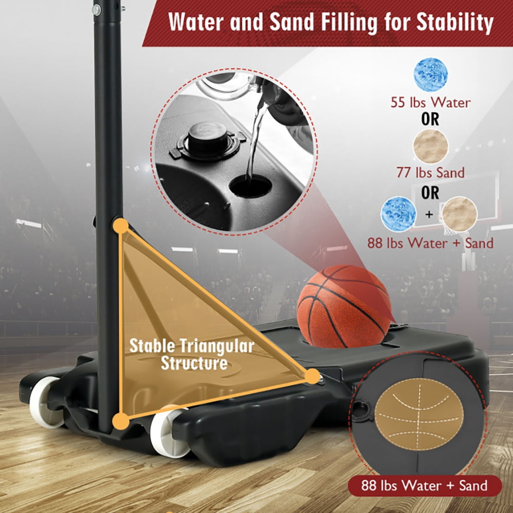 Spaco 4.3-8.2 FT Portable Basketball Hoop with Adjustable Height and Wheels, Durable Basketball Hoop, Basketball Hoop System Height Adjustable Basketball Stand, Red