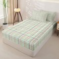 thumbnail image 3 of Castle Fairy Boho Pastel Plaid Grid Zipper Full Size Comforter Sets with Fitted Sheet and 2 Pillowcases,Minimalist Thin Line Zipper Bedding Set,Mint Pink Yellow,Reversible, 3 of 7