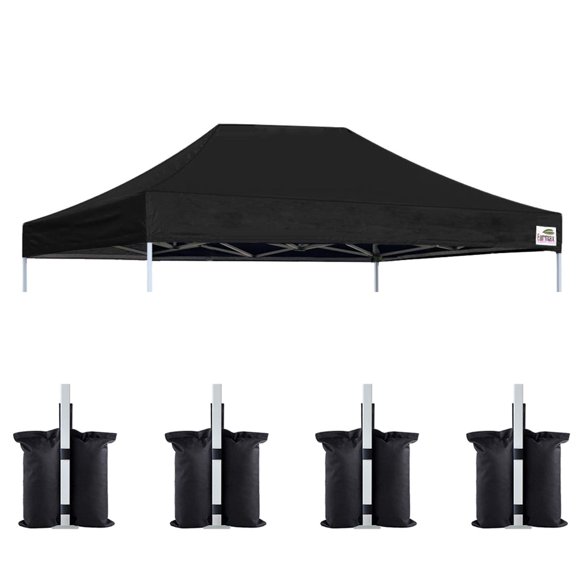 Eurmax USA Pop Up Canopy Top Gazebo Tent Cover Replacement Top Only,Bonus 4PC Pack Weight Bag (10x15, Black)