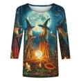 thumbnail image 5 of VKOYWKM Halloween Tops Women 3/4 Length Sleeve Womens Tops Fall Crew Neck Loose Witch Graphic T Shirts Halloween Costume, 5 of 5