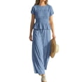 thumbnail image 3 of Womens 2 Piece Smocked Top Wide-Leg Pants Set High-Waisted Lounge Outfit with Pockets Matching Set Blue M, 3 of 10
