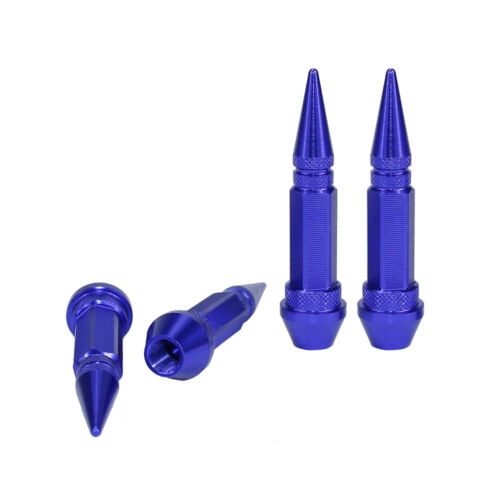 Blue 4pcs Aluminum Tire Wheel Rim Valve Cap Type Spiked Air Port Dust Cover Stem