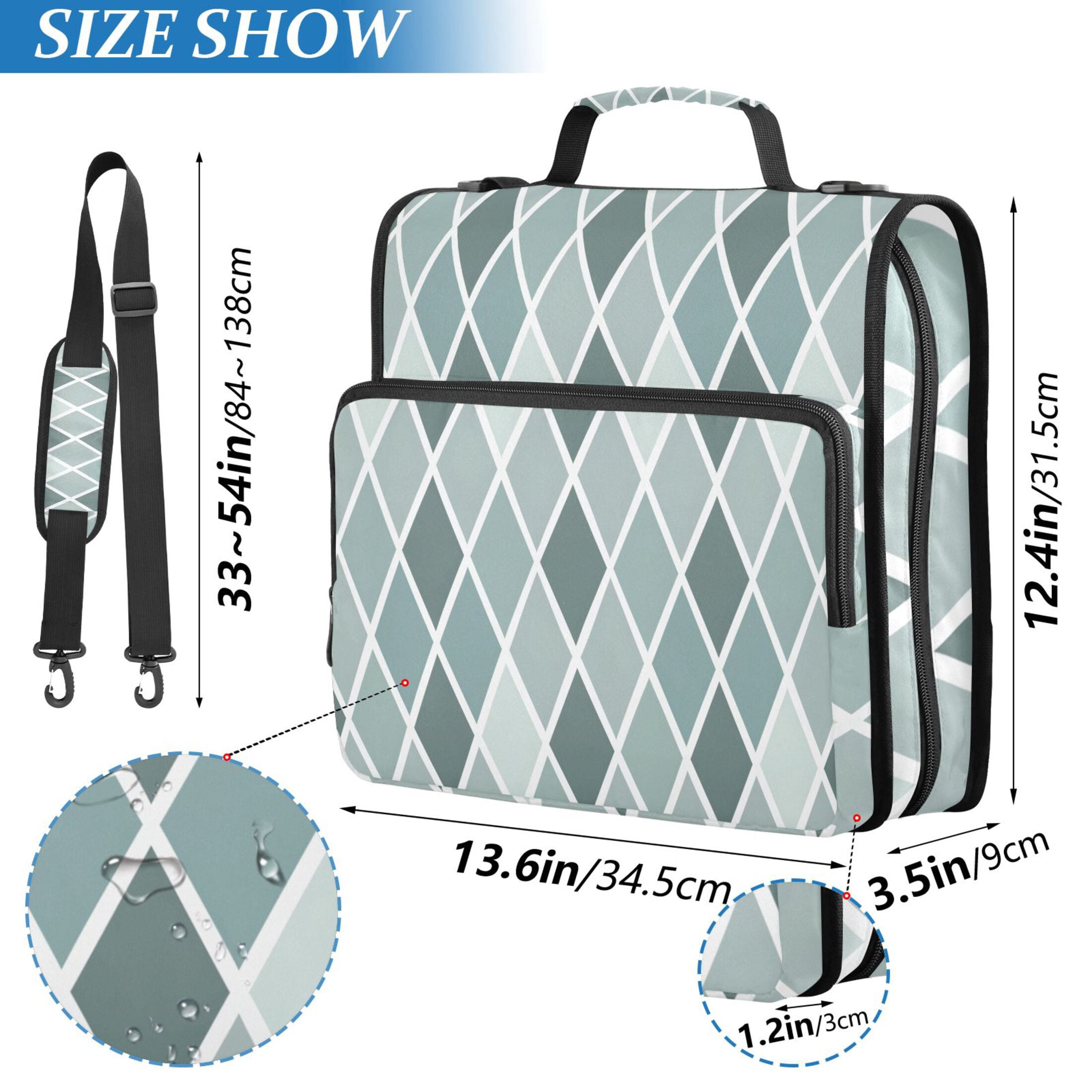 3 Ring Zipper Binder with Shoulder Strap Waterproof Trapper Keeper 2 Inch D-Ring 500 Sheets Capacity Bluish White Block
