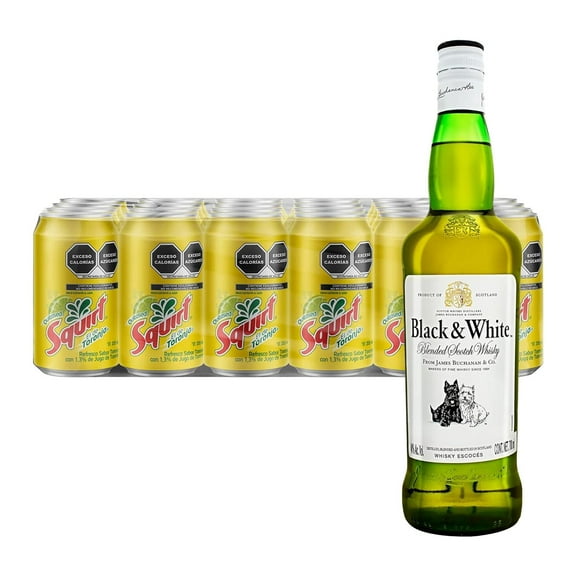 Pack 24 Squirt 355 ml + Whisky Black and White Blend 700 ml