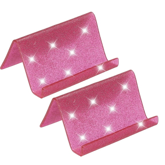 Business Card Holder for Desk, 2Pcs Acrylic Business Card Holders Shine Card Stand Organizer Cards Display for Office, Rose Red