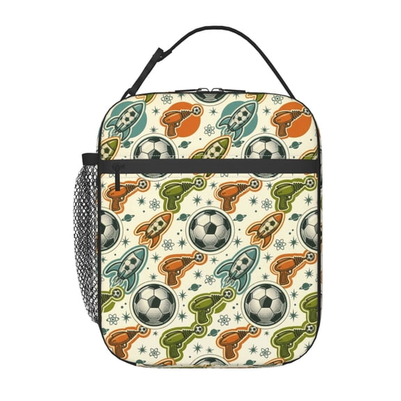 Soccer Ball Insulated Lunch Bag Reusable Lunch Box Hot Cold Thermal Meal Prep Bag With Buckle Strap For Men Women Office Sports Hiking Daily