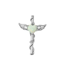 Sterling Silver Heart Cross Angel Wing White Simulated Opal Pendant Charm Jewelry Female Unisex
