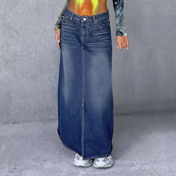 Women Casual Comfortable No Elastic Retro Style Old Denim Half Body Long Skirt Teen Skirts Denim Midi Skirts Punk Skirt High Waist Swim Skirt Skirts for Men Women Skirt Set Table Skirts Wrap Midi