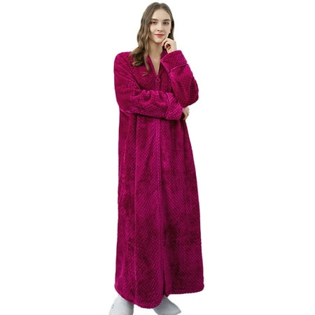 

Orchip Men Women s Plush Fleece Zipper Front Robe Winter Warm Full Length Bathrobe Shower Pajamas for Couple