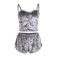 thumbnail image 3 of Women 2PCS Lingerie Set Slim Solid Sling Crop Top Short Elastic Band Pants, 3 of 8