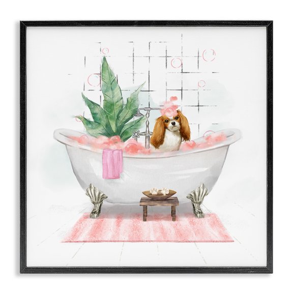 Stupell Industries Cottage Chic Cocker Spaniel Puppy in Pink Bubble Bath Black Framed Giclee Art, 12 x 12, by Ziwei Li