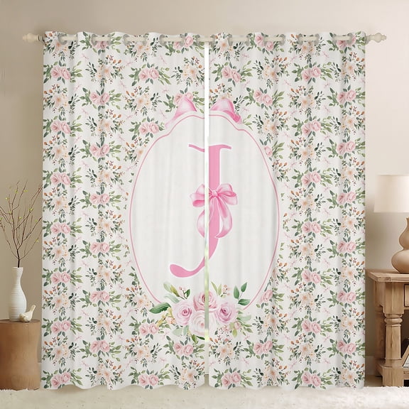 Castle Fairy Monogrammed Letter J Black Out Curtains for Teens Boys Girls,Kawaii Bow Curtains Pack Of 2 (42X63 Each),Chic Flower Rose Bedroom Curtains,Super Cozy Room Decor