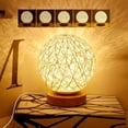 thumbnail image 4 of Handwoven Rattan Table Lamp with Wooden Base, USB Rechargeable Night Light, White - Compatible with Bedroom Living Room Decor, 4 of 5