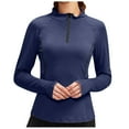thumbnail image 2 of FAKKDUK Workout Tops for Women Casual 1/4 Zip Long Sleeve Women's Zipper Turndown Collar Sports Tops Blouses Fall Blouses 2023 Solid Business Work Tops Cute Slim Fit Shirts , Navy&M, 2 of 7