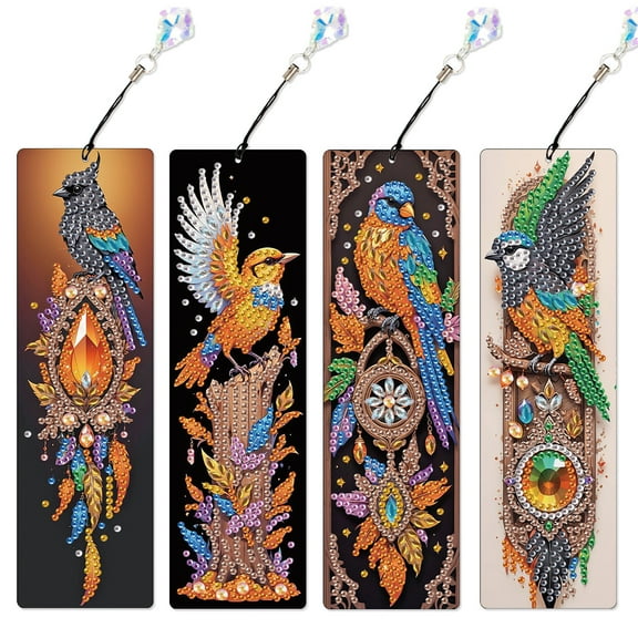 4pcs Diamond Painting Bookmark Kit 5D DIY Bird Design with Shimmering Handcrafted Artwork For Book Lovers Perfect for Birthdays, Christmas, and Holidays