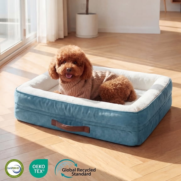 Small Pet Bed Orthopedic for Cat Dog Four-Sided Bolster Cushion with Waterproof Removable Washable Cover Pet Sofa Blue