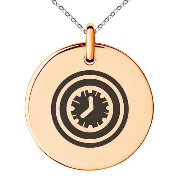 Stainless Steel Time Element Rune Engraved Small Medallion Circle Charm Pendant Necklace
