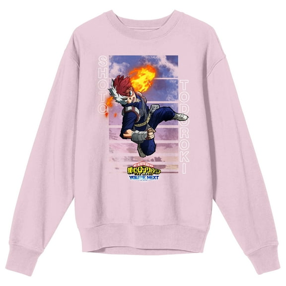 My Hero Academia: You're Next (Movie 4) - Shoto Todoroki, Logo text, Sky Background on Cradle Pink Adult Crew Neck Sweatshirt - Medium